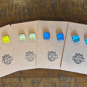 Rounded Square Glass Stud Earrings, 7/16" Geometric Post Jewelry, Colorful Minimalist Gift
