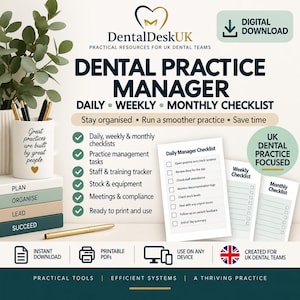 UK Dental Practice Manager Checklist | Daily, Weekly, Monthly (Digital Download)