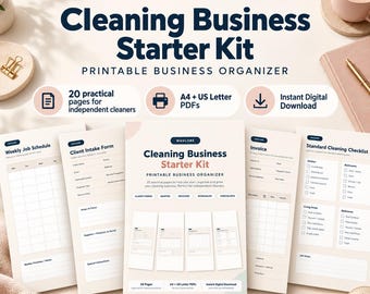 Cleaning Business Starter Kit Printable, 20-Page Organizer, Client Forms, Invoice, A4 US Letter PDF