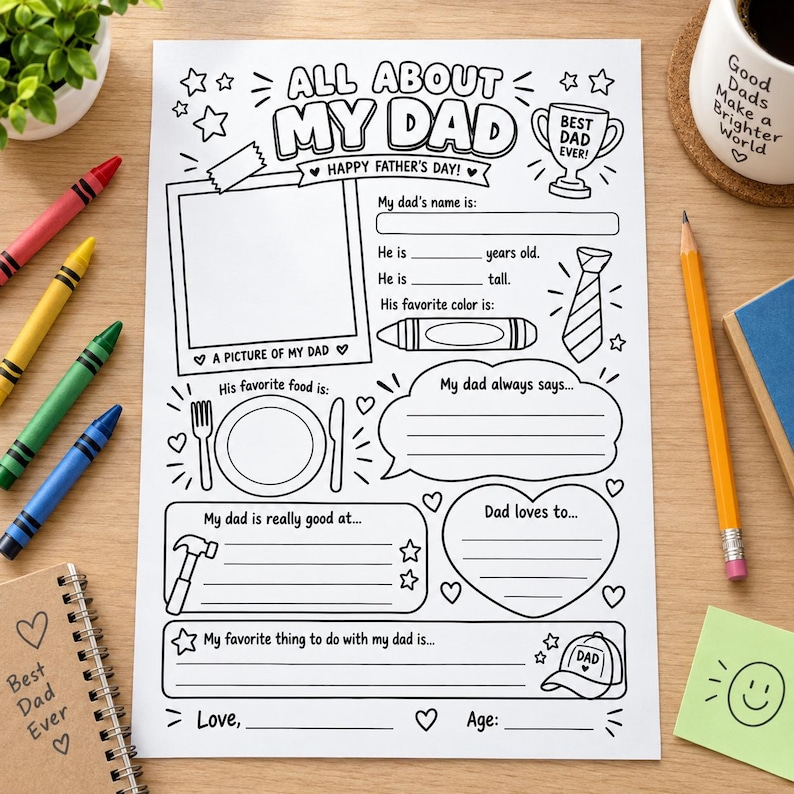 All About My Dad Printable, Father's Day Worksheet, Dad Questionnaire ...