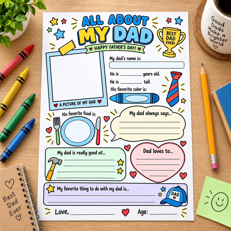 All About My Dad Printable, Father's Day Worksheet, Dad Questionnaire ...