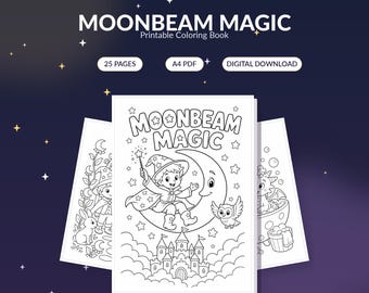 Libro para colorear infantil "La magia de los rayos de luna" / 25 páginas imprimibles en formato A4 / Descarga instantánea