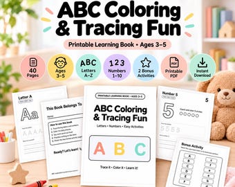 Libro para colorear y trazar el abecedario, imprimible para preescolares de 3 a 5 años.