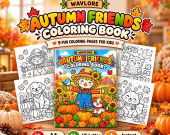 Dibujos para colorear de otoño para niños, libro imprimible en PDF, 9 páginas, tamaños A4 y carta estadounidense.
