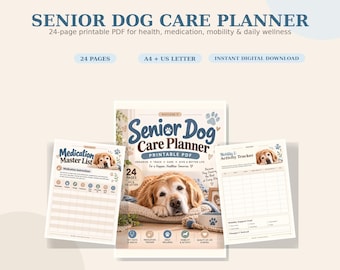 Planificador para perros mayores, seguimiento de la salud de la mascota, registro de medicamentos, visitas al veterinario, PDF sobre calidad de vida