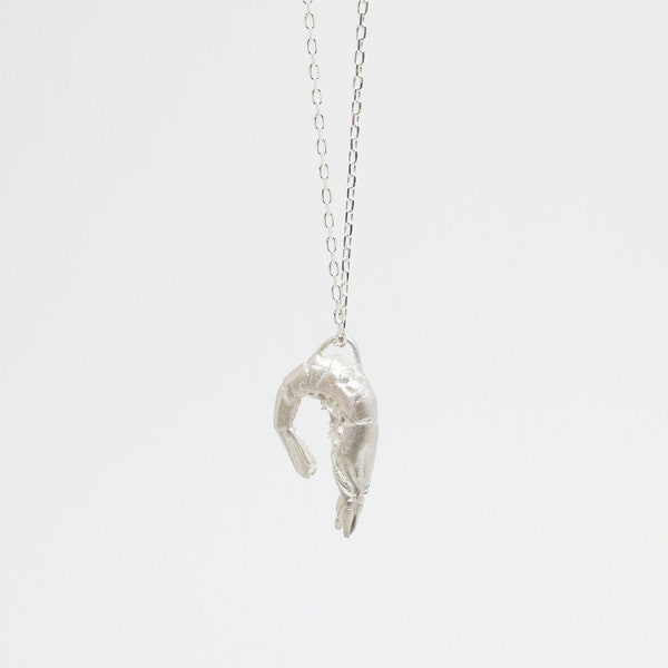 Collier en argent massif, pendentif crevette