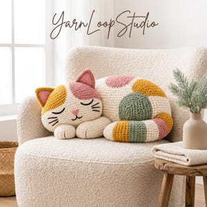 Haakpatroon voor een kattenkussen, amigurumi kussen, patchwork katje (PDF-handleiding)