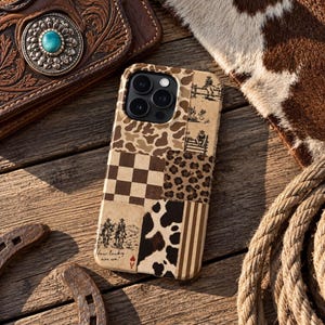 Western Patchwork Cowhide Camo Checker Phone Case | Tough Phone Cases