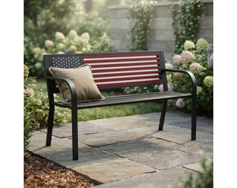 47" Metal Garden Bench, Rustic Outdoor Patio Seating, 500 lbs Capacity (1 or 2 Pack)