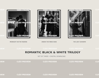 Conjunto de fotos románticas en blanco y negro para parejas: Arte mural cinematográfico (Descarga digital)