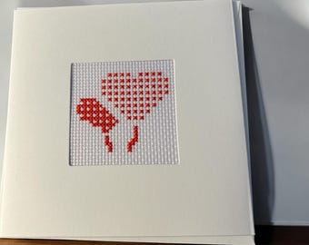 Red heart balloon square cross stitch blank greeting card