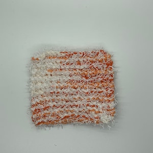 Hand-Knitted Cotton Dish Scrubbers: Orange and White, Set of 2