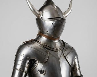 Horned Knight Armor Set, Medieval Steel Warrior Costume, LARP Cosplay