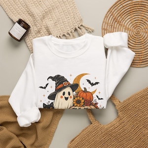 Hello Pumpkin ghost illustration Sweatshirt | Halloween pumpkin bats