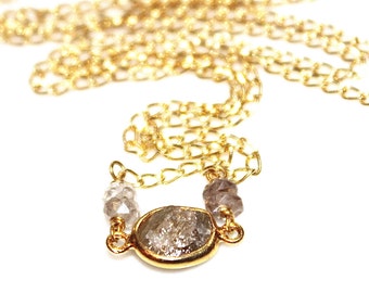 Uncut Diamond Nugget Necklace in Yellow Gold Vermeil