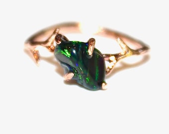 Small Black Opal Ring Raw Opal Ring Raw Opal Twig Ring Raw Stone Ring Red Fire Opal Jewelry Raw Black Opal Free Form Raw Opal
