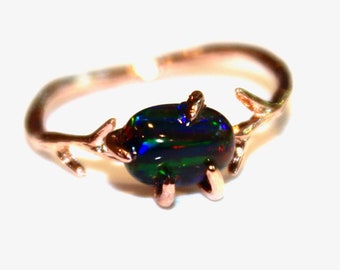 Black Opal Ring Raw Opal Ring Raw Opal Twig Ring Raw Stone Ring Red Fire Opal Jewelry Raw Black Opal Free Form Raw Opal Jewelry