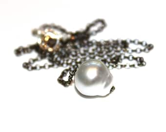 Dove South Sea Pearl Necklace Baroque Pearl Choker Oxidized Silver Necklace Single Pearl Jewelry Floating Pearl Necklace South Sea Necklace