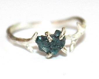 Blue Diamond Ring Raw Diamond Ring Rough Twig Ring Real Diamond Jewelry Tiny Ring Small Ring Natural Diamond Modern Jewelry Bridal