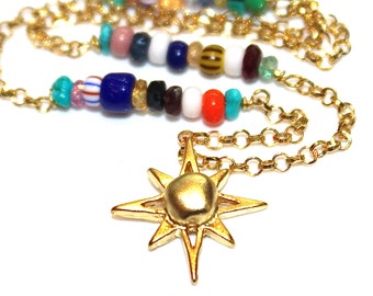 North Star Charm Necklace Star Necklace Multicolor Necklace Rainbow Necklace Stacking Necklace Charm Jewelry Beach Necklace Fun Trendy