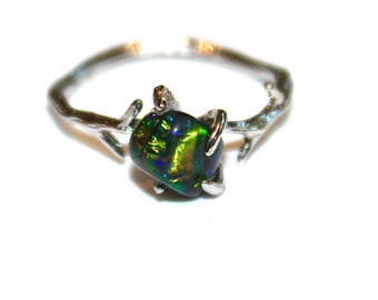 Black Opal Ring Raw Opal Ring Raw Opal Twig Ring Raw Stone Ring Blue Fire Opal Jewelry Raw Black Opal Free Form Raw Opal Jewelry