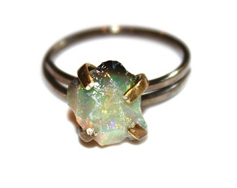 Dragons Egg Opal Rustic Opal Ring Natural Opal Jewelry Ethiopian Opal Yellow Opal Raw Opal Black Gold Ring Adjustable Ring Canary Opal