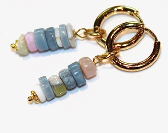 Opal Hoop Earrings in Gold Plated Gift for Her Holiday Gift