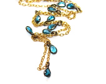 London Blue Topaz Necklace Blue Necklace Topaz Necklace Delicate Necklace Stacking Necklace Beach Necklace Fun Trendy Mixed Metal Necklace