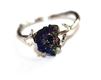 Blue Druzy Ring Drusy Ring Raw Druzy Twig Ring Raw Stone Ring Drusy Jewelry Drussy Free Form Drusy Jewelry Silver Ring Gift for Her