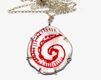 Oyster Shell Necklace, Decoupage Necklace, Octopus Necklace, Red Necklace, Bridesmaids, Gift for Her, Tentacle Necklace, Oyster Necklace