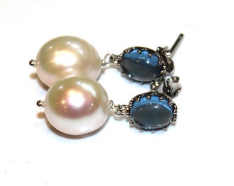 Pearl Drop Earring Classic Pearl Wedding Earring Topaz Earring Pearl Bridesmaid White Pearl Something Blue Earring Large Pearl Earring