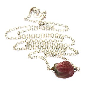 Bright Watermelon Tourmaline Slice Necklace Sterling Silver Necklace Silver Jewelry Tourmaline Necklace Tourmaline Jewelry Layering Necklace