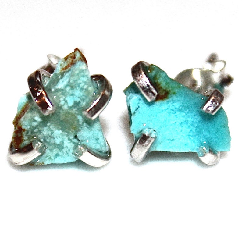 Raw Turquoise Stud Earring Silver Earring Arizona Turquoise Etsy