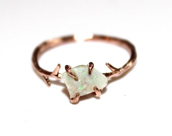 Australian Opal Ring Raw Opal Ring Boulder Opal Rose Gold Twig Ring Raw Stone Ring Green Fire Opal Jewelry Natural Opal Raw Opal Jewelry