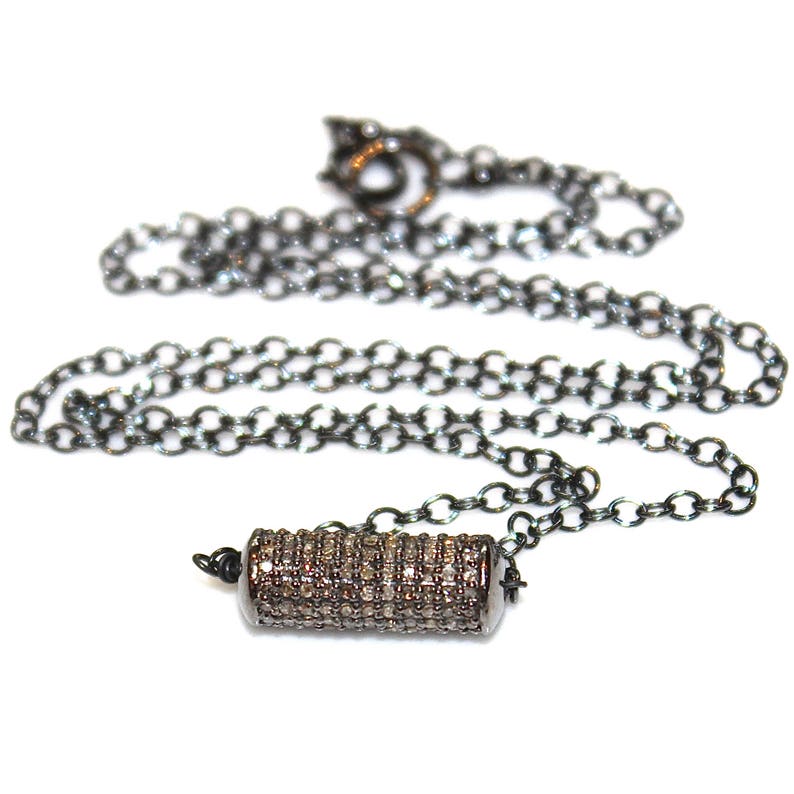 Diamond Tube Necklace Black Gold Necklace Black Diamond Etsy