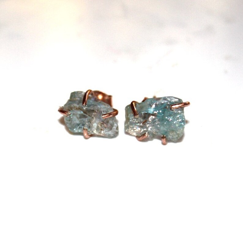 Ice Blue Earring Raw Aquamarine Stud Earring Organic Earring Aquamarine Jewelry Free Form Earring Aquamarine March Birthstone Raw Gemstones image 5