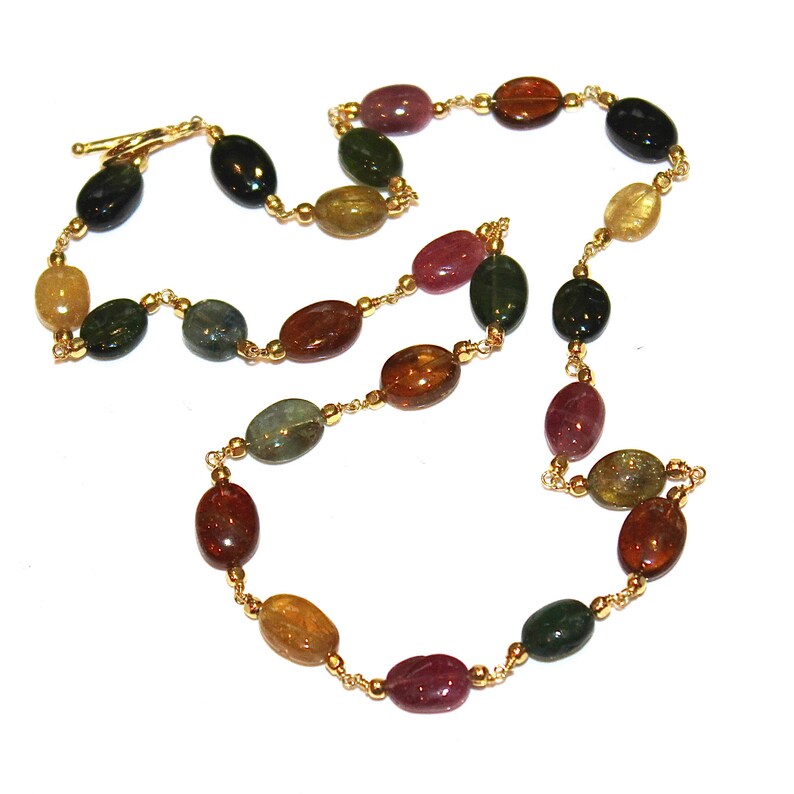 Watermelon Tourmaline Necklace Rainbow Tourmaline Smooth Oval Tourmaline Jewelry Multicolor Station Necklace FizzCandy Gift for Wife
