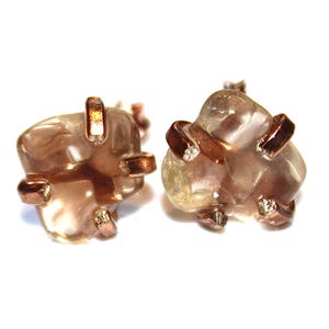 Tumbled Oregon Sunstone Stud Earrings Organic Earrings Sunstone Jewelry Free Form Earrings Sunstone Prong Set Earring Raw Gemstones Schiller