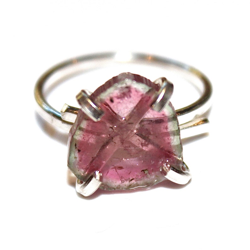 Large Watermelon Slice Tourmaline Ring Tourmaline Ring Raw Ring Adjustable Ring Watermelon Tourmaline Slice Tourmaline Jewelry Delicate Ring image 7