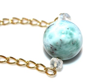 Huge Larimar Necklace Beach Necklace Caribbean Larimar Jewelry Ocean Necklace Beach Jewelry Orb Necklace Everyday Jewelry Volcano Gemstone