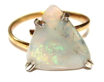 Australian Opal Ring Slab Ring Large Opal Jewelry Opal Nugget Chunky Ring Mixed Metal Ring Adjustable Ring Artisan Jewelry FizzCandy