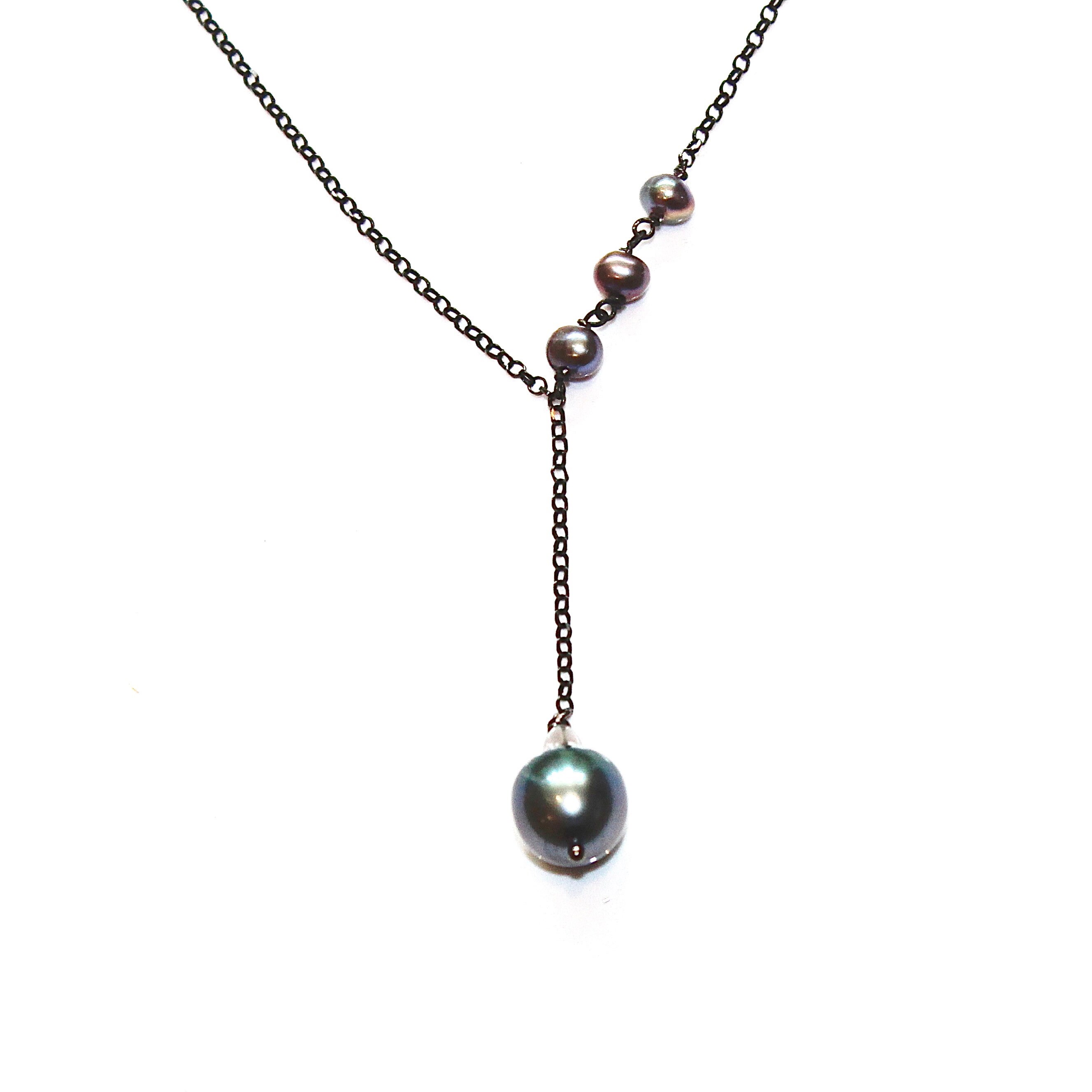 【BLACKPURPLE】TORI PEARL CHAIN NECKLACE Tahitian Pearl Necklace with 42 Handpicked Premium Natural