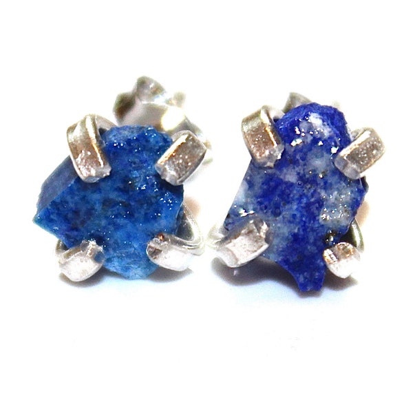 Raw Lapis Lazuli Stud Earrings Organic Earrings Lapis Jewelry Free Form Earrings Lapis Earrings Lapis Prong Set Earrings Raw Gemstones