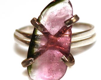 Tall Watermelon Slice Tourmaline Ring Tourmaline Ring Raw Ring Adjustable Ring Watermelon Tourmaline Slice Tourmaline Jewelry Watermelons