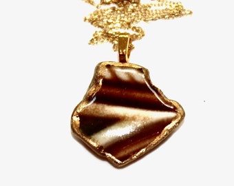 Pottery Necklace, China Necklace, Ceramic Necklace, Sea Pottery, Gift for Her, Gold Necklace, Bridesmaid, Metallic Necklace, Holiday Gift