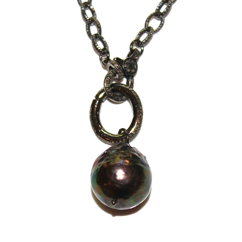 Diamond Lock Necklace Baroque Pearl Necklace Black Gold - Etsy