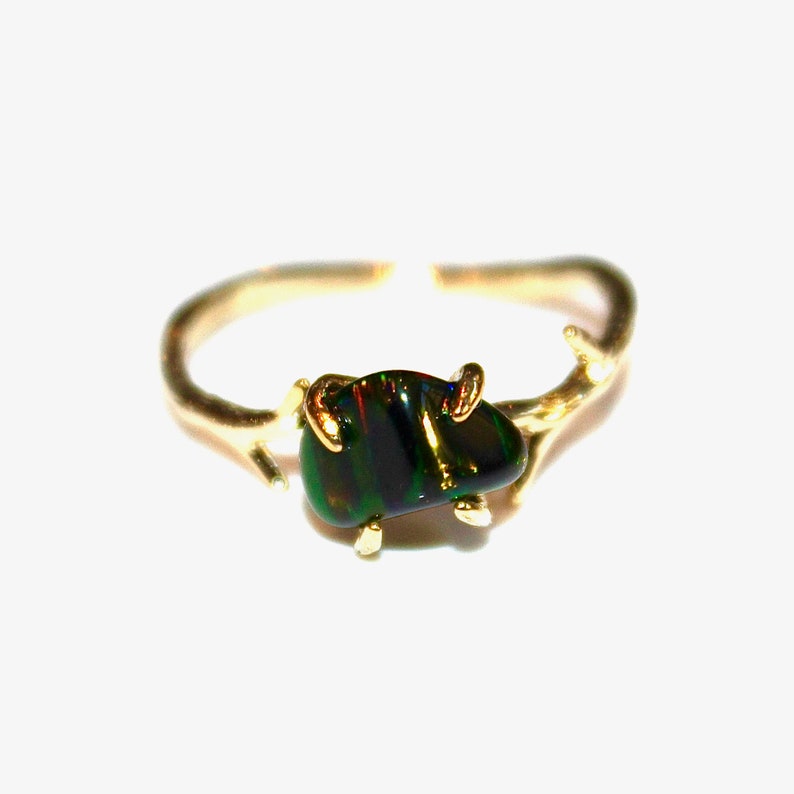 Black Opal Ring Raw Opal Ring Raw Opal Twig Ring Raw Stone Ring Red Fire Opal Jewelry Raw Black Opal Free Form Raw Opal Jewelry image 3