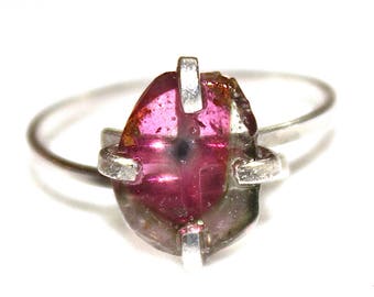 Raw Watermelon Slice Pink Tourmaline Ring Watermelon Tourmaline Ring Raw Ring Tourmaline Slice Tourmaline Jewelry Stacking Ring