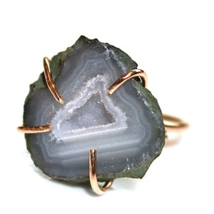 Blue Grey Geode Ring Druzy Ring Adjustable Ring Chunky Ring Drusy Ring Geode Jewelry Druzy Jewelry Raw Stone Ring Modern Ring FizzCandy