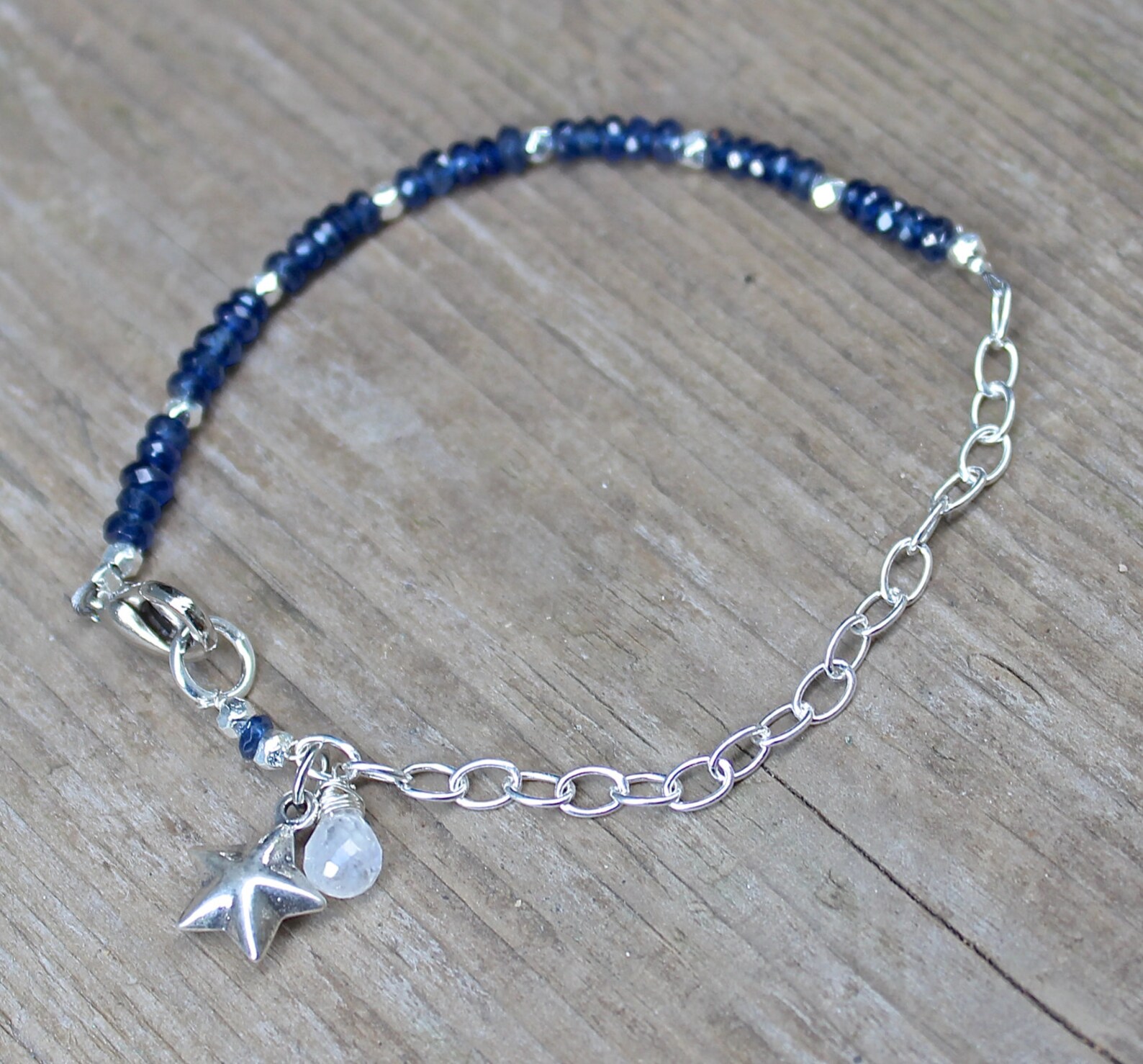 Sapphire Bracelet Silver Chain Star Bracelet Sapphire Stacking | Etsy